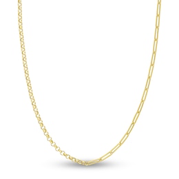 Hollow Paperclip & Rolo Chain Necklace 14K Yellow Gold 3.8mm