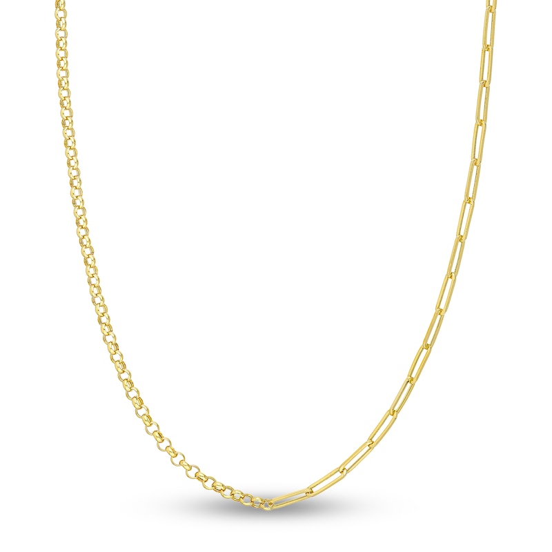 Main Image 1 of Hollow Paperclip & Rolo Chain Necklace 14K Yellow Gold 3.8mm
