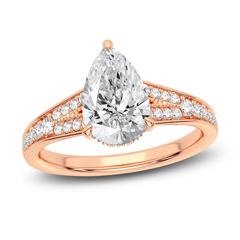 Main Image 1 of Lab-Created Diamond Engagement Ring 2-1/3 ct tw Pear/Round 14K Rose Gold