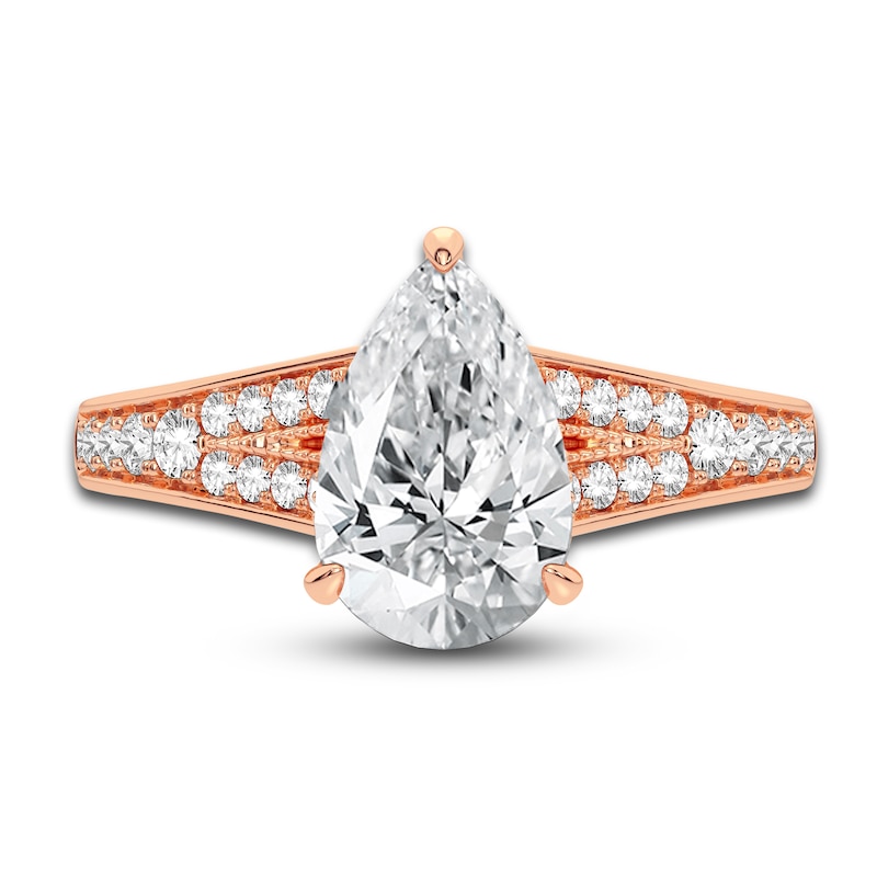 Main Image 3 of Lab-Created Diamond Engagement Ring 2-1/3 ct tw Pear/Round 14K Rose Gold