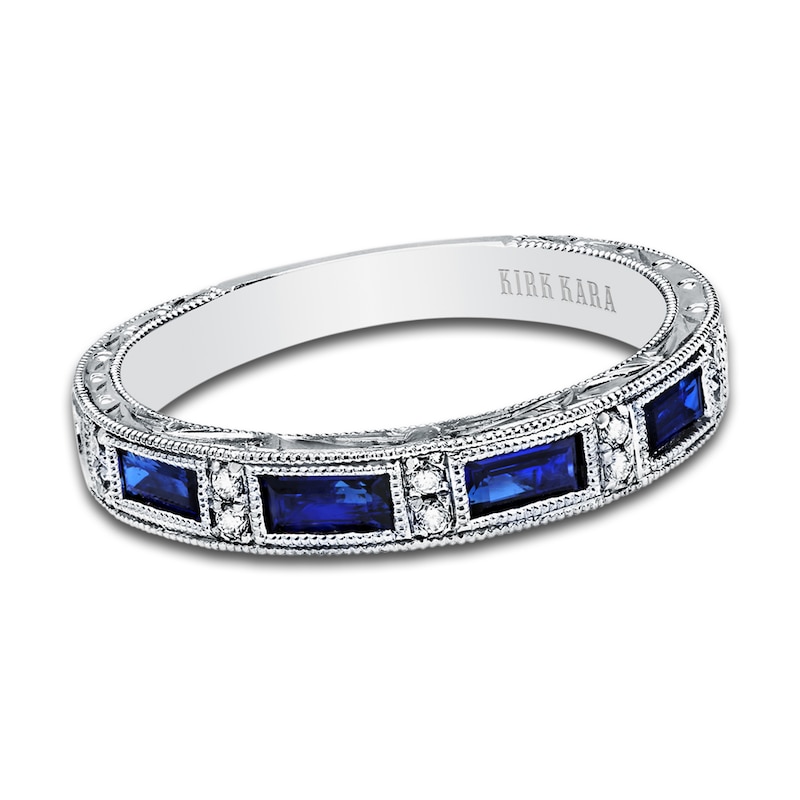 Main Image 1 of Kirk Kara Diamond & Blue Sapphire Wedding Band 1/20 ct tw Round Platinum