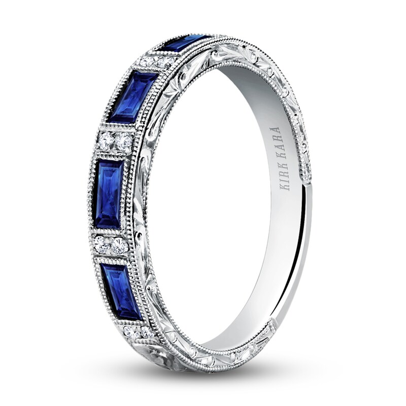 Main Image 2 of Kirk Kara Diamond & Blue Sapphire Wedding Band 1/20 ct tw Round Platinum
