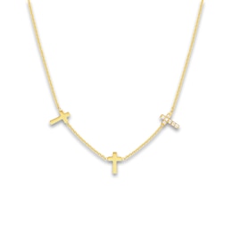 Diamond Cross Necklace 1/20 ct tw Round 14K Yellow Gold 20"