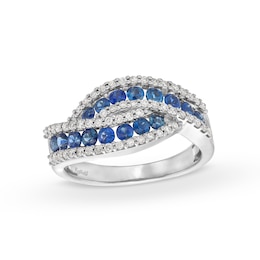 Kallati Round-Cut Natural Blue Sapphire Ring 1/3 ct tw Diamonds 14K White Gold