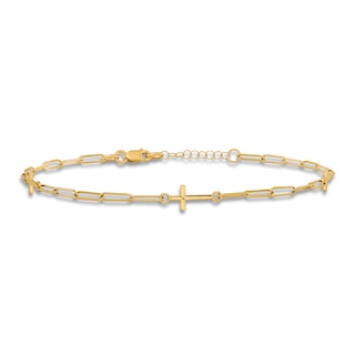 High-Polish Cross Link Anklet 14K Yellow Gold 9"