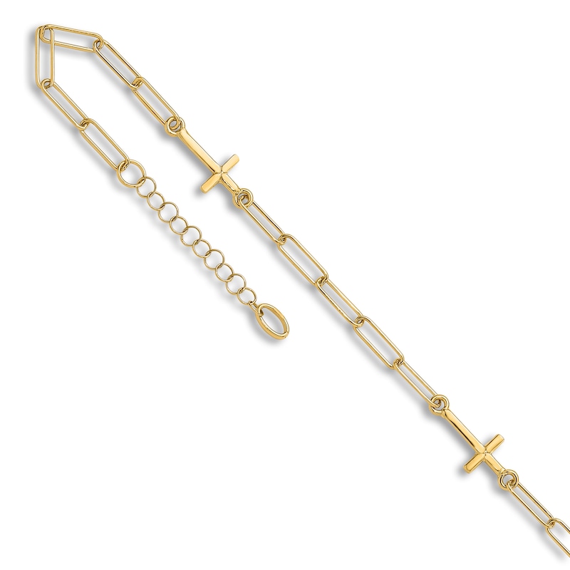 High-Polish Cross Link Anklet 14K Yellow Gold 9"