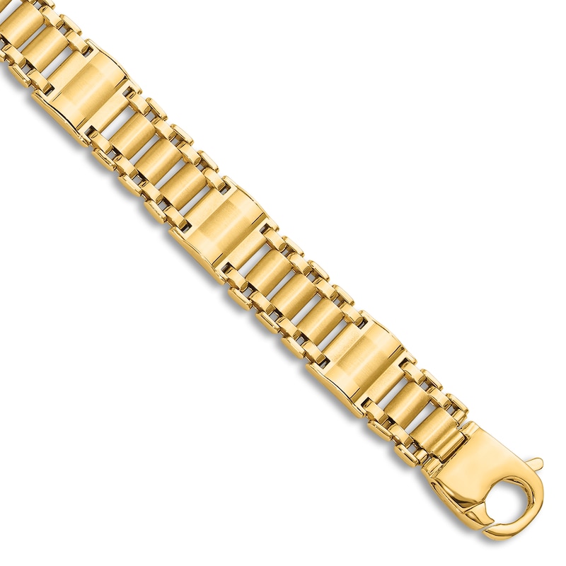 Main Image 1 of Men's High-Polish Hollow Link Chain Bracelet 14K Yellow Gold 8.5"