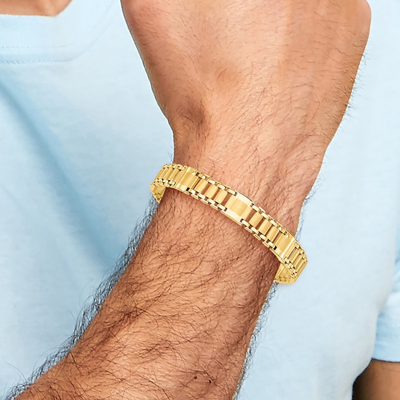 Main Image 4 of Men's High-Polish Hollow Link Chain Bracelet 14K Yellow Gold 8.5"