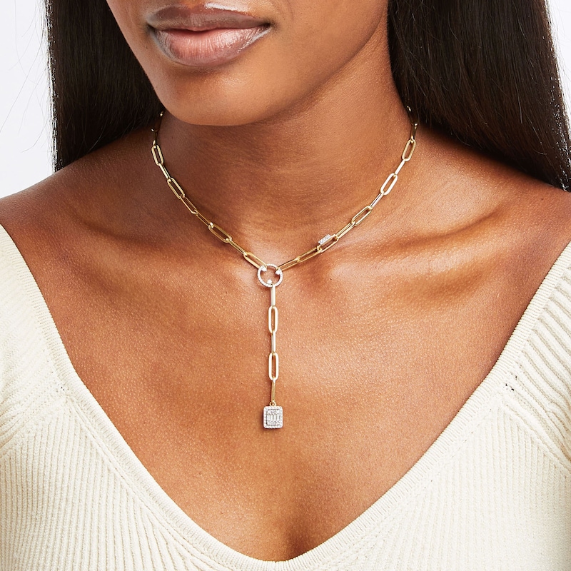 Main Image 2 of Kallati Diamond Paperclip Necklace 3/4 ct tw Round/Baguette 14K Yellow Gold 16"