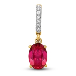 Natural Ruby Pendant Charm Diamond Accents 14K Yellow Gold