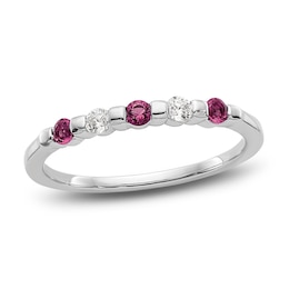 Natural Ruby Stackable Ring 1/10 ct tw Diamonds 14K White Gold