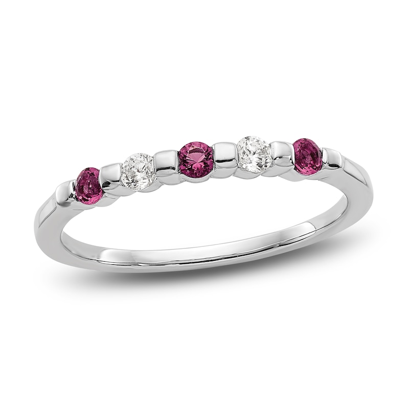 Main Image 1 of Natural Ruby Stackable Ring 1/10 ct tw Diamonds 14K White Gold