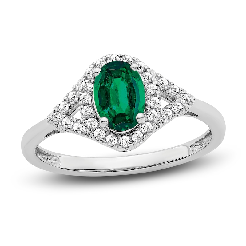 Main Image 1 of Lab-Created Emerald Ring 1/5 ct tw Diamonds 14K White Gold