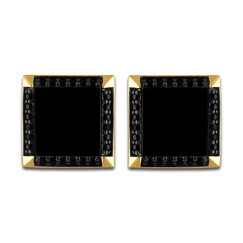 Main Image 1 of 1933 by Esquire Men's Lab-Created Onyx & Natural Black Spinel Stud Earrings 18K Yellow Gold-Plated Sterling Silver