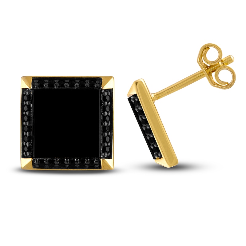 Main Image 2 of 1933 by Esquire Men's Lab-Created Onyx & Natural Black Spinel Stud Earrings 18K Yellow Gold-Plated Sterling Silver