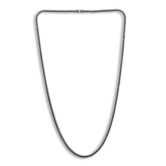 Men's Black Diamond Tennis Necklace 2 ct tw Round 14K White Gold 24