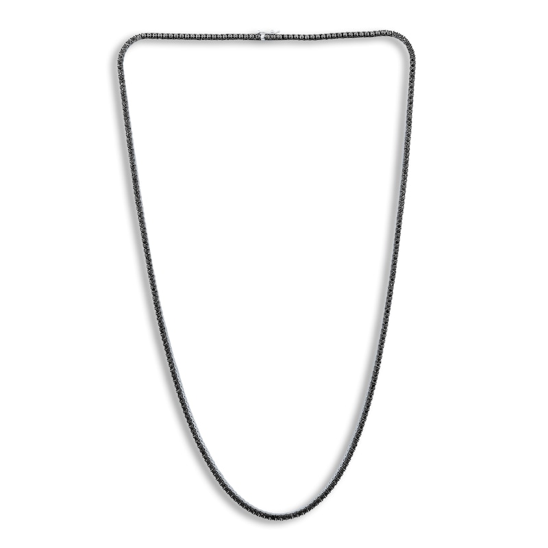 Main Image 1 of Men's Black Diamond Tennis Necklace 2 ct tw Round 14K White Gold 24"