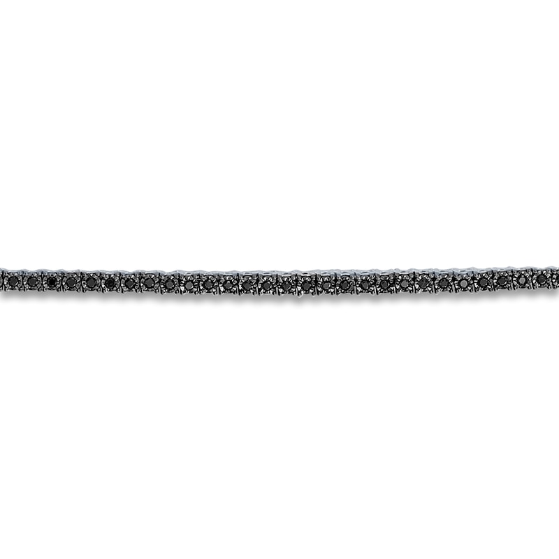 Main Image 2 of Men's Black Diamond Tennis Necklace 2 ct tw Round 14K White Gold 24"