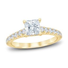 Diamond Hidden Halo Engagement Ring 1-1/2 ct tw Princess/Round 14K Yellow Gold