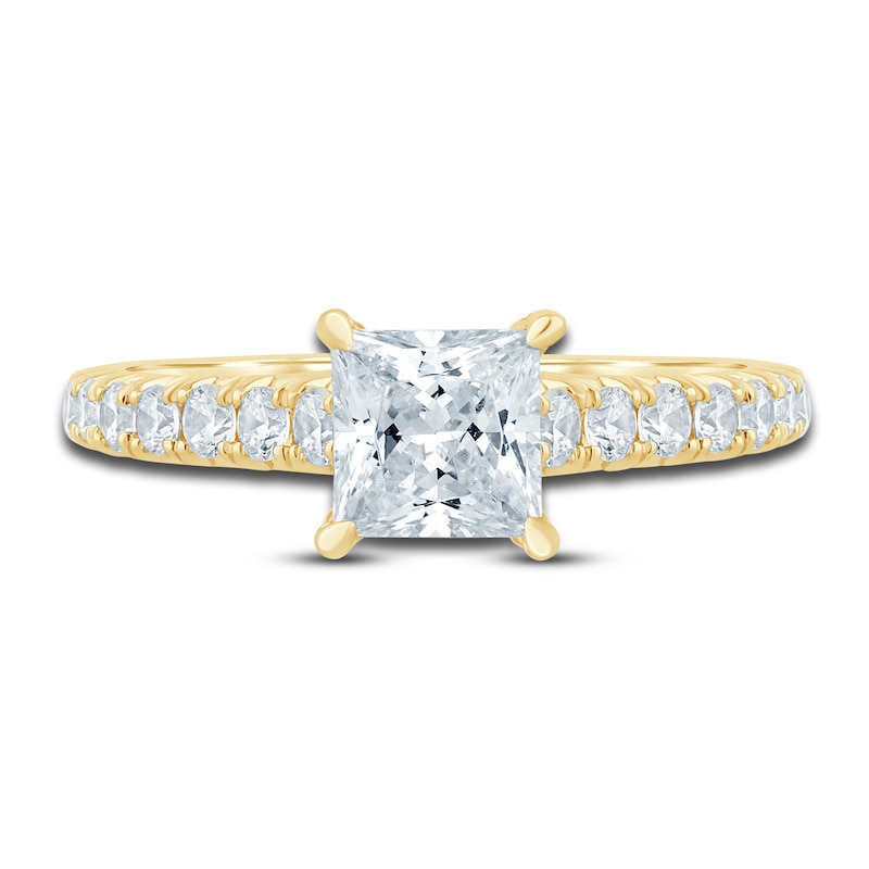 Main Image 3 of Diamond Hidden Halo Engagement Ring 1-1/2 ct tw Princess/Round 14K Yellow Gold