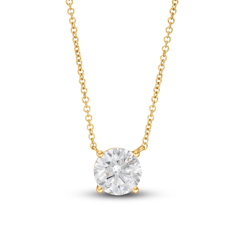 Lab-Created Diamond Solitaire Necklace 2 ct tw Round 14K Yellow Gold 19" (SI2/F)