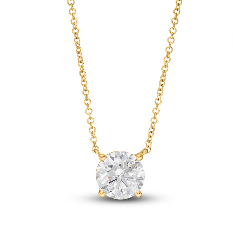 Main Image 1 of Lab-Grown Diamond Solitaire Necklace 2 ct tw Round 14K Yellow Gold 19" (SI2/F)