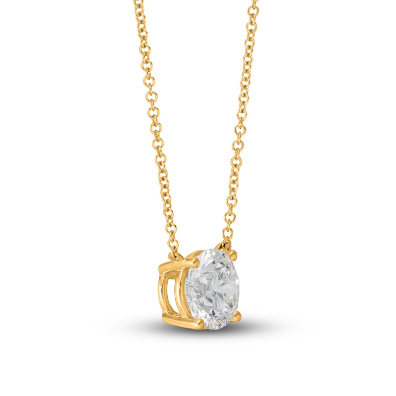 Main Image 2 of Lab-Grown Diamond Solitaire Necklace 2 ct tw Round 14K Yellow Gold 19" (SI2/F)