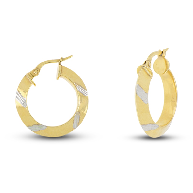 Italia D'Oro Polished Diamond-Cut Hoop Earrings 14K Yellow Gold