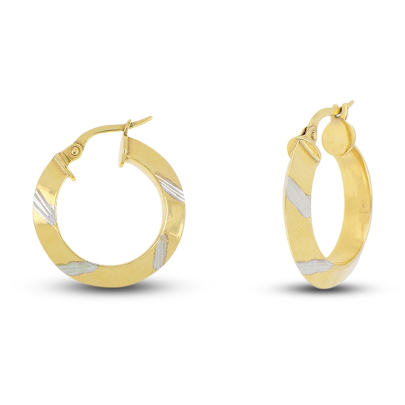 Main Image 3 of Italia D'Oro Polished Diamond-Cut Hoop Earrings 14K Yellow Gold