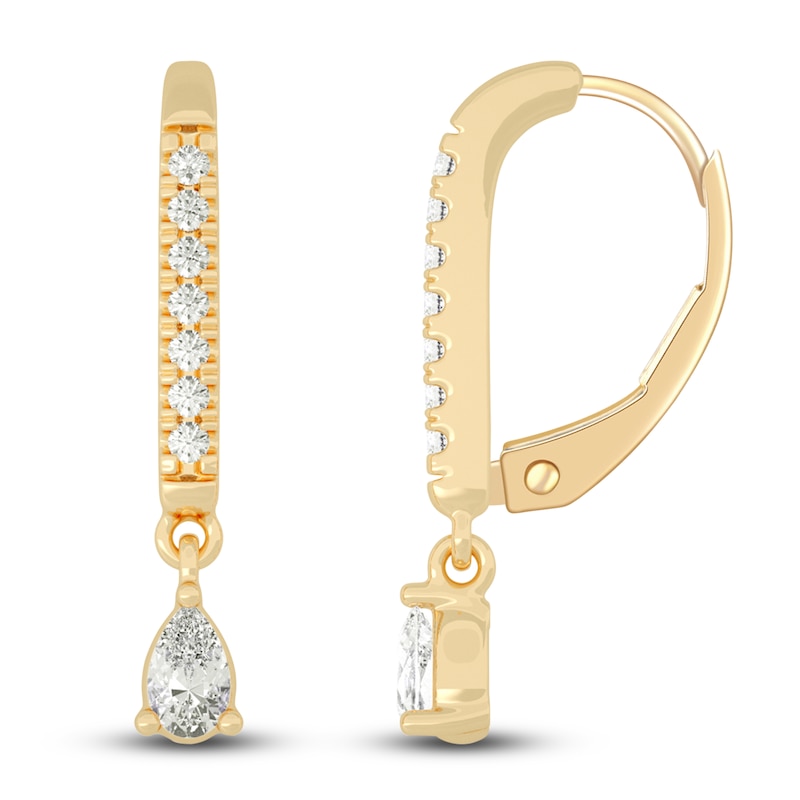 Diamond Drop Earrings 3/8 ct tw Pear/Round 14K Yellow Gold
