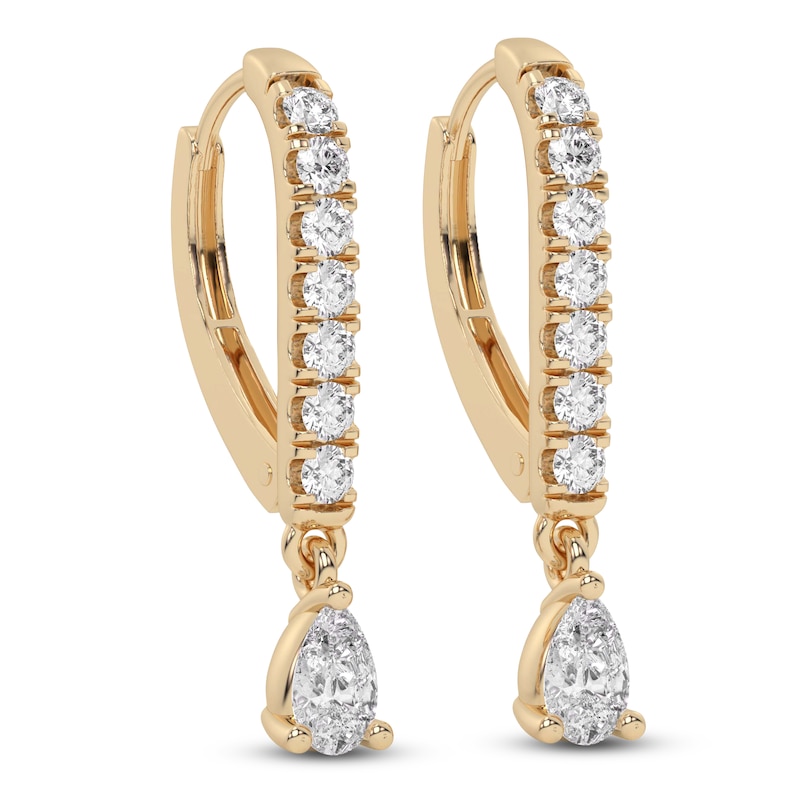 Diamond Drop Earrings 3/8 ct tw Pear/Round 14K Yellow Gold