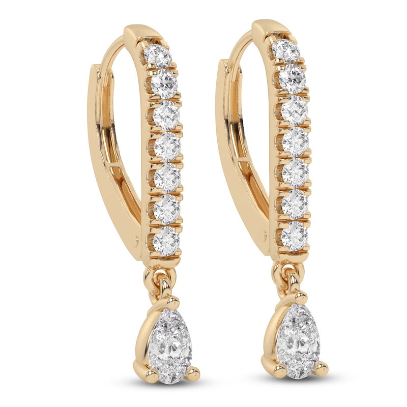 Main Image 2 of Diamond Drop Earrings 3/8 ct tw Pear/Round 14K Yellow Gold