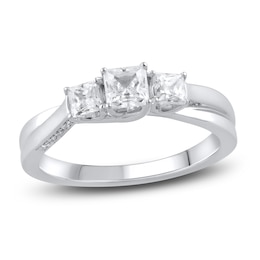Diamond 3-Stone Engagement Ring 1 ct tw Princess/Round 14K White Gold