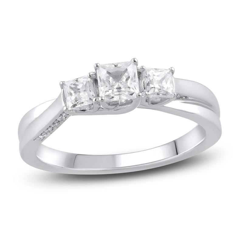 Main Image 1 of Diamond 3-Stone Engagement Ring 1 ct tw Princess/Round 14K White Gold