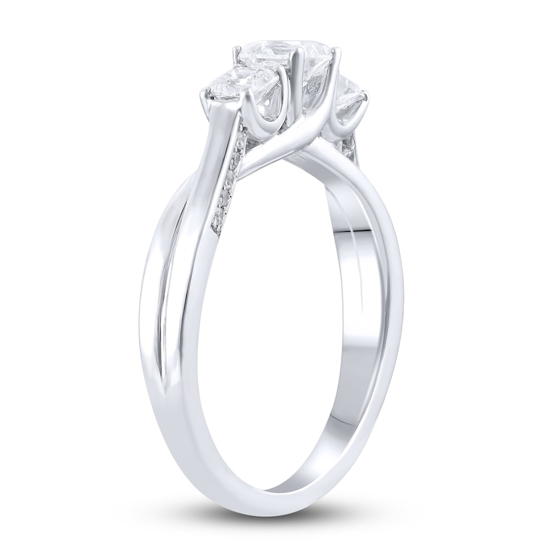 Main Image 2 of Diamond 3-Stone Engagement Ring 1 ct tw Princess/Round 14K White Gold