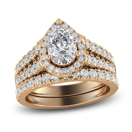 Diamond Halo Bridal Set 2 ct tw Pear/Round 14K Rose Gold