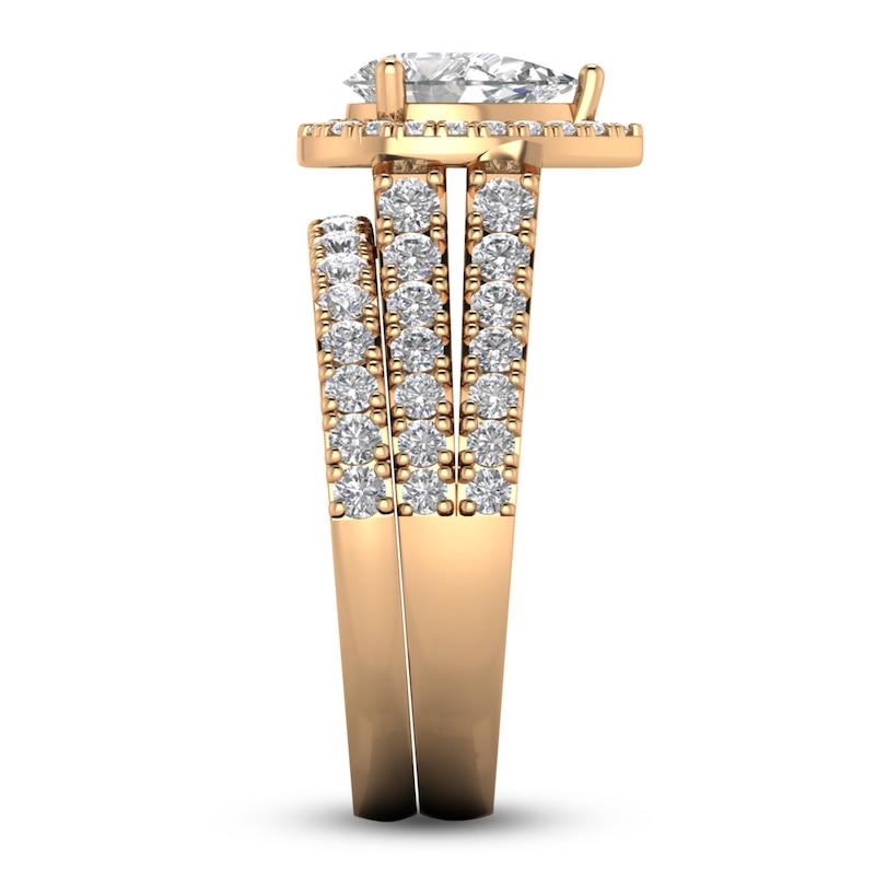 Main Image 3 of Diamond Halo Bridal Set 2 ct tw Pear/Round 14K Rose Gold