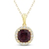 Thumbnail Image 1 of Natural Rhodolite Garnet Pendant Necklace 1/6 ct tw Diamonds 10K Yellow Gold