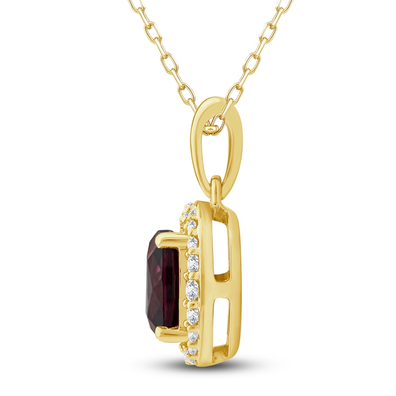 Main Image 2 of Natural Rhodolite Garnet Pendant Necklace 1/6 ct tw Diamonds 10K Yellow Gold