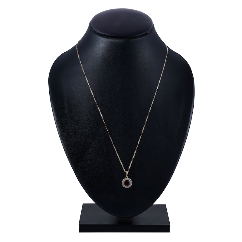 Main Image 3 of Natural Rhodolite Garnet Pendant Necklace 1/6 ct tw Diamonds 10K Yellow Gold
