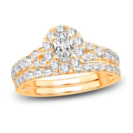 Diamond Halo Bridal Set 1-1/2 ct tw Oval/Round 14K Yellow Gold