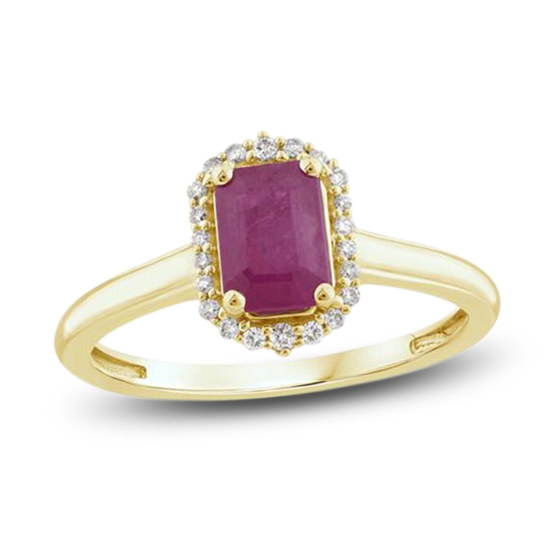 Main Image 1 of Natural Ruby Ring 1/10 ct tw Diamonds 14K Yellow Gold