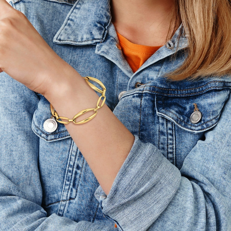 Main Image 5 of High-Polish Oval Link Bracelet 14K Yellow Gold 7.5"