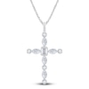 Thumbnail Image 1 of Diamond Cross Pendant Necklace 1 ct tw Emerald/Marquise/Round 14K White Gold 18"
