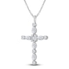 Thumbnail Image 2 of Diamond Cross Pendant Necklace 1 ct tw Emerald/Marquise/Round 14K White Gold 18"