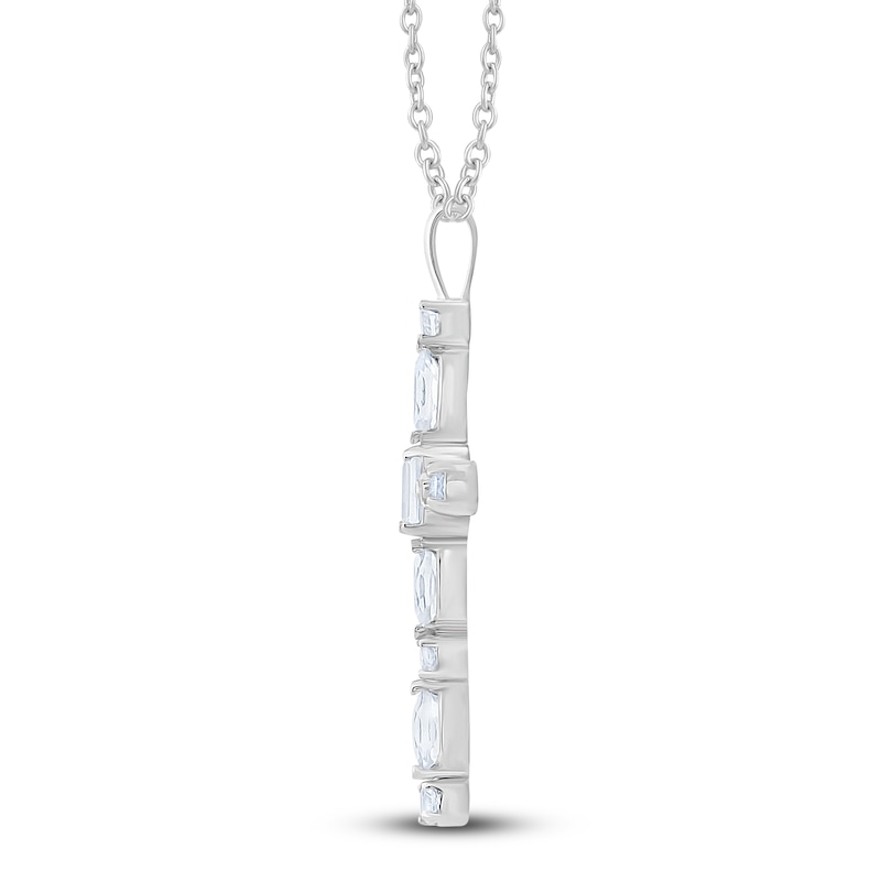 Main Image 3 of Diamond Cross Pendant Necklace 1 ct tw Emerald/Marquise/Round 14K White Gold 18"