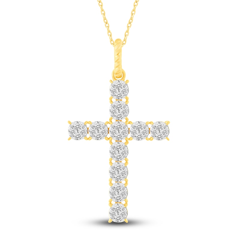 Main Image 1 of Diamond Cross Pendant Necklace 1-1/4 ct tw 14K Yellow Gold