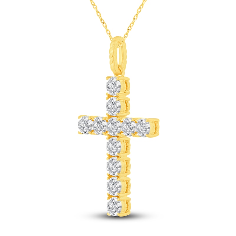 Main Image 2 of Diamond Cross Pendant Necklace 1-1/4 ct tw 14K Yellow Gold