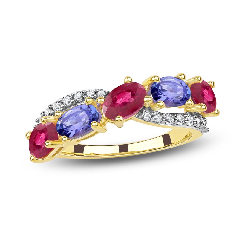 Natural Tanzanite & Natural Pink Tourmaline Ring 1/4 ct tw Diamonds 14K Yellow Gold