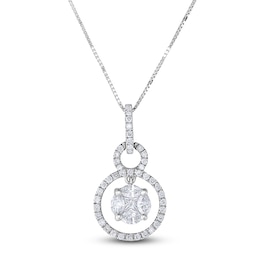 Princess, Marquise & Round-Cut Diamond Pendant Necklace 1/2 ct tw 14K White Gold 18"
